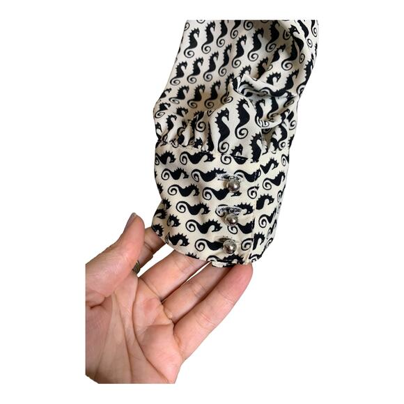 Moulinette Soeurs seahorse print button down blouse size 2 - Picture 7 of 13